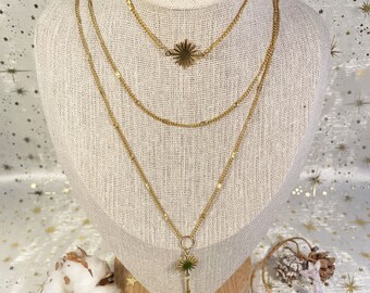 HEMERA set sold separately: a bracelet and two necklaces with gold chains and sun pendants