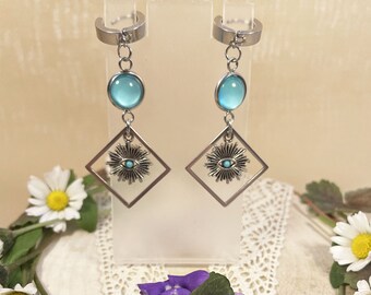 VAIANA silver and blue earrings with evil eye pendants