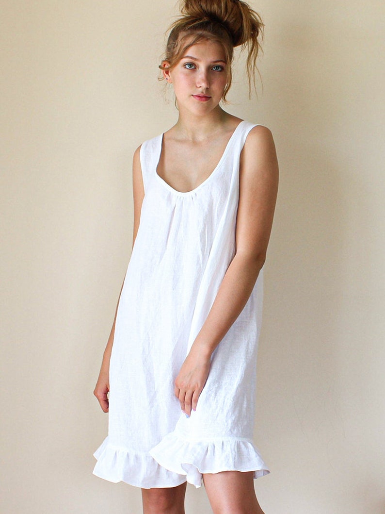 Linen Nightgown Softened Pure Linen Tank Top Nightgown Etsy