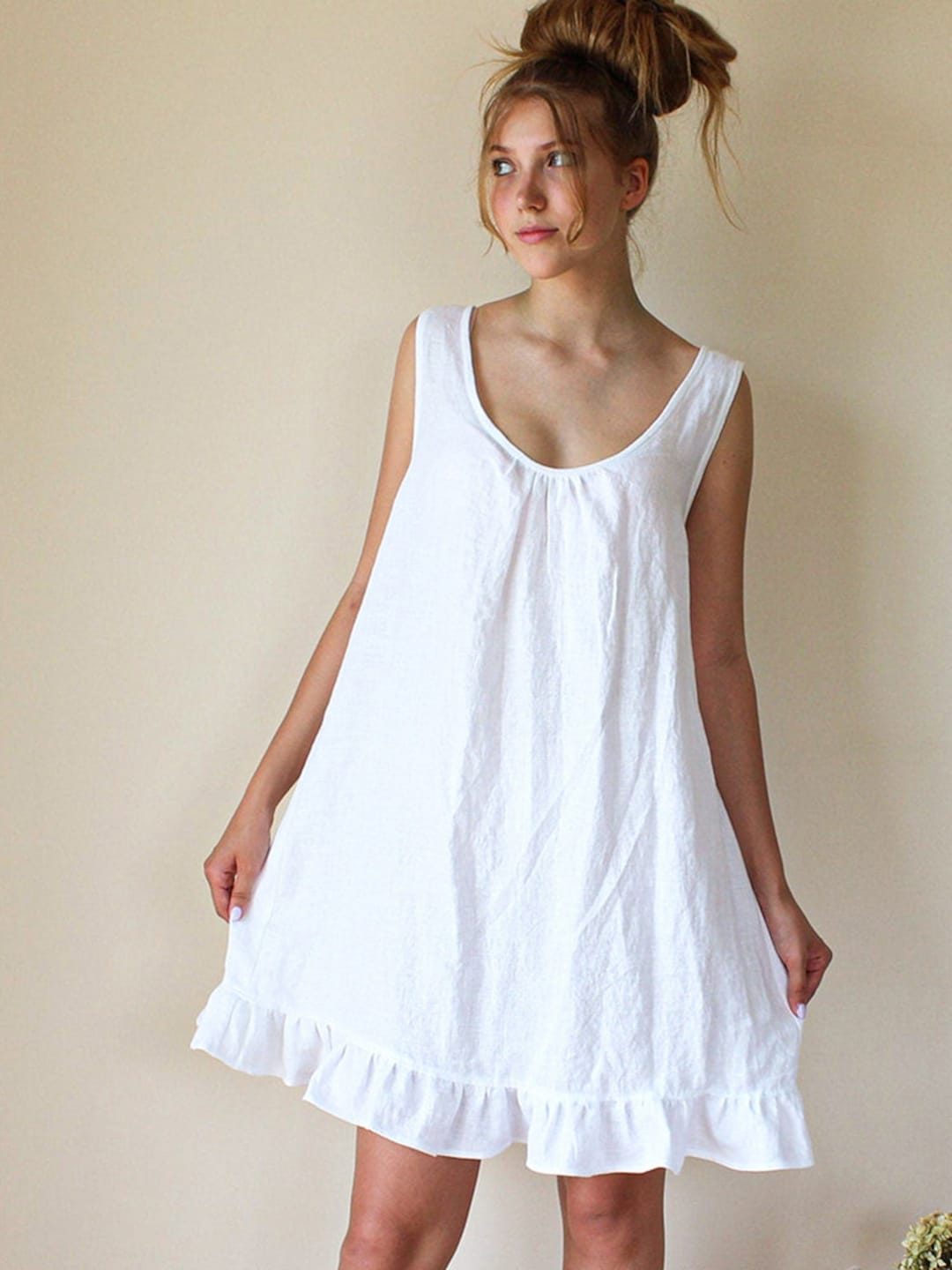 Linen Nightgown Softened Pure Linen Tank Top Nightgown Etsy