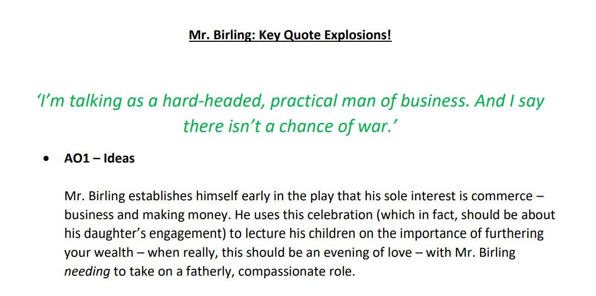 An Inspector Calls Mr. Birling Analysis Etsy
