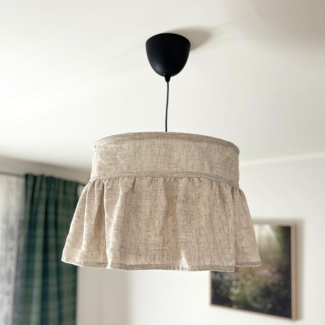 Washed Linen Pendant Lamp Shade MARTA, Oatmeal Ruffled Pantry Light — free download