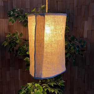 Linen Pendant lampshade BISBEE / Rustic linen lampshade / Japandi style / Bohemian linen lighting