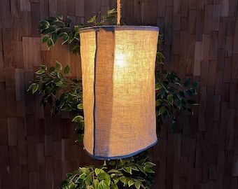 Linen Pendant lampshade BISBEE / Rustic linen lampshade / Japandi style / Bohemian linen lighting