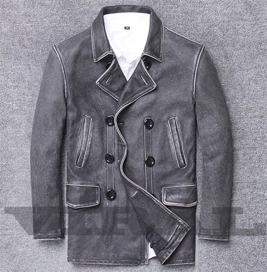 Genuine Black Waxed Handmade Leather Cockpit Coat Naval - Etsy