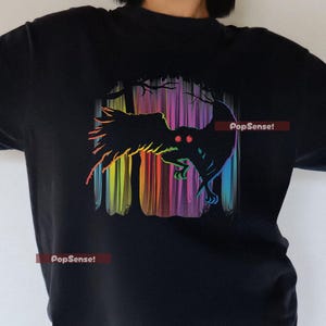 T-shirt - Mothman Rainbow Aurora Forest - Unique Equality Cryptid Gift - Rainbow Mothman T-Shirt  Subtle Pride & Cryptid Love 0003
