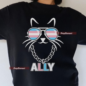 T-shirt - Funny Trans Ally Cat LGBT Transgender Pride Flag - Funny Trans Cat T-Shirt - Humorous LGBT Pride Apparel for Allies 0003