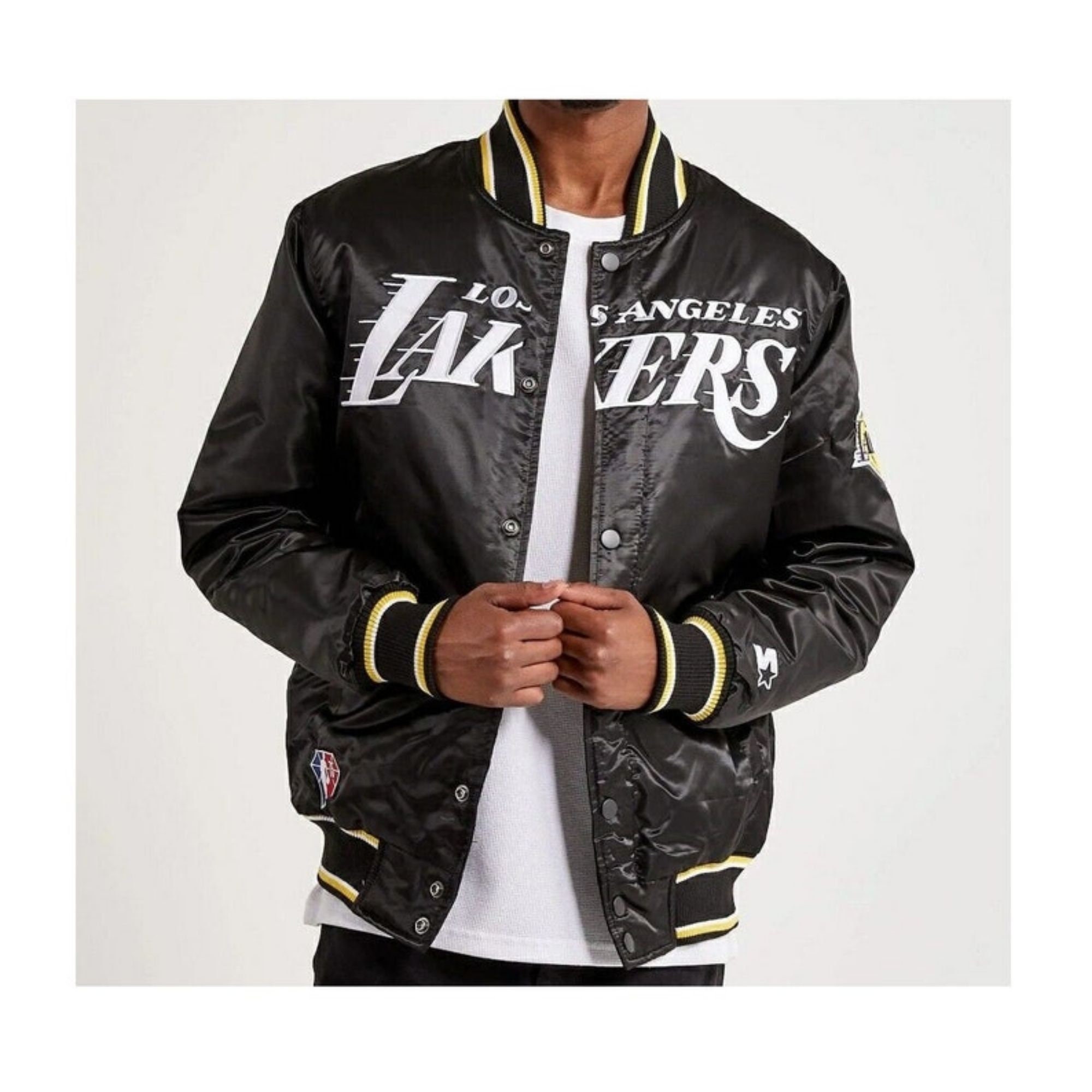 Men's Los Angeles Lakers Black Bomber Satin Jacket