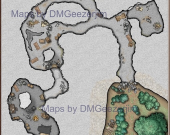 cave battle map, D&D lair map, VTT ready battle map. RPG caves/caverns map, adventure guide included. digital map files