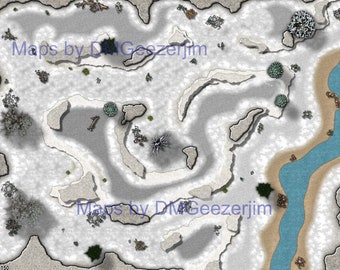 Digital Map, D&D Mountains and cliffs, outdoor battle map, VTT digital outdoors map, Snowy Cliffs map