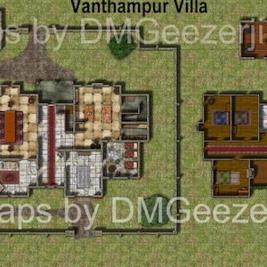 Carte VTT D&D, Villa Vanthampur, Carte de bataille Noble Villa. Carte numérique TTRPG, carte du bâtiment et de l'intérieur