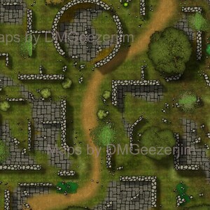 Outdoor-Ruinen-Karte VTT-Karte, RPG-Karte, D & D digitale Schlachtkarte. Bewaldete Ruinen Karte. Inklusive Adventure Guide