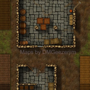 D&D, RPG-gevechtskaart, magazijnkaart, VTT-ready digitale kaart, stad/stedelijk gebouw/magazijnkaart. Digitale gevechtskaart.