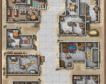 Battle Map, City Street, VTT, Digital Map, D&D, RPG, DnD urban battle map