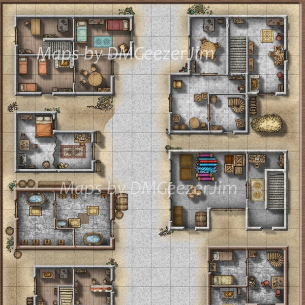 Battle Map, City Street, VTT, Digital Map, D&D, RPG, DnD urban battle map