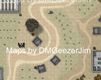Graveyard and Crypts Battle Map, D&D VTT digital battle map, contains Graveyard and Temple area, and underground Dungeon area, VTT ready
