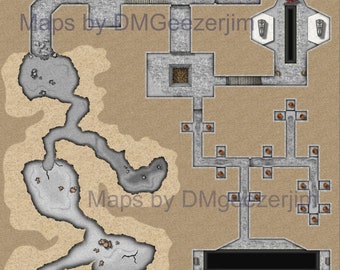 Cave to Tomb battle map, Dungeon VTT map, RPG D&D battle map, dungeon and tomb VTT ready battle map