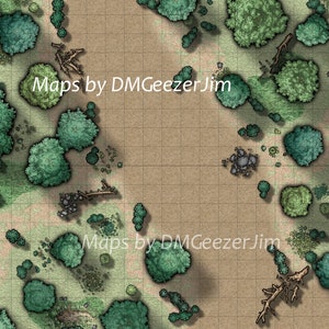 Waldräumungs-Kampfkarte, DND-VTT-Karte, Waldlichtung, digitale RPG-Karte