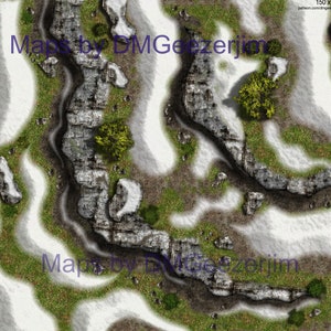Mapa de batalla de acantilados nevados para D&D, RPG. Mapa de batalla digital, archivo de mapa VTT, mapa de batalla de nieve rocosa al aire libre