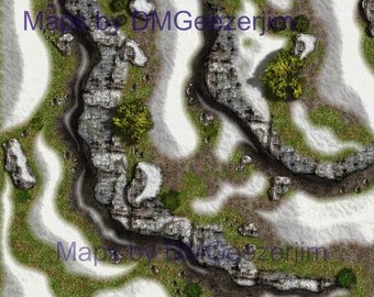 snowy cliff battle map for D&D, RPG. Digital battle map, VTT map file, outdoor rocky snow battle map