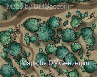 forest trail map, VTT/Digital battle map for D&D/RPG use. Printable digital map file, outdoor forest battle map