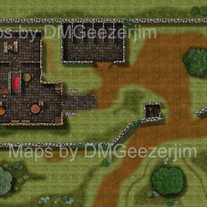 RPG/DND Herberg/roadhouse-gevechtskaart. VTT-gereed kleine herberg of generieke taverne met meerdere verdiepingen. Afdrukbare slagkaarten 2 bestanden.