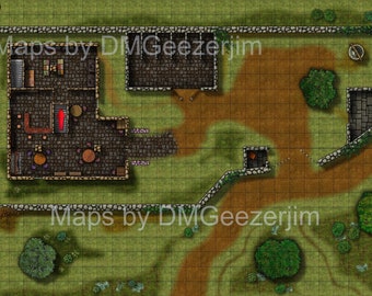 RPG/DND Inn/roadhouse battle map. VTT ready small Inn or generic Tavern multi floor map.  Printable battle maps 2 files.