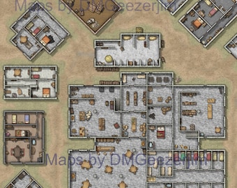Town Battle Map, VTT RPG settlement Map. D&D settlement battle map. Interior building maps, VTT ready. Town information guide included