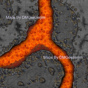 Lava Field Battle Map, vulkanische kaart, Lower Planes D&D RPG gevechtskaart, VTT digitale gevechtskaart, avonturengids inbegrepen