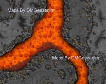 Lava Field Battle Map, Volcanic map, Lower Planes D&D RPG battle map, VTT digital battle map, Adventure Guide included