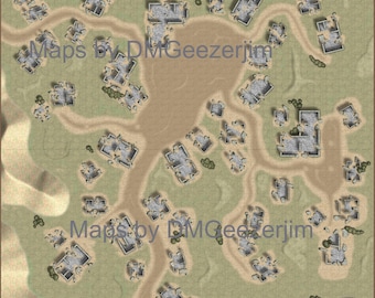ruined village battle map, DND battle map, VTT ready ruined village map, RPG map