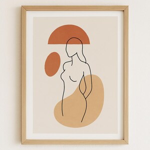 Boho Abstract Line Art Print – Minimalist Female Silhouette – Terracotta Wall Decor – Digital Download