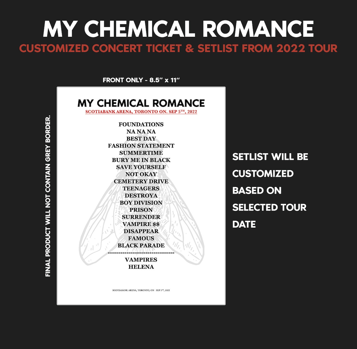 My Chemical Romance Customized Concert Ticket & Setlist From 2022 Tour DIGITAL VERSION Etsy