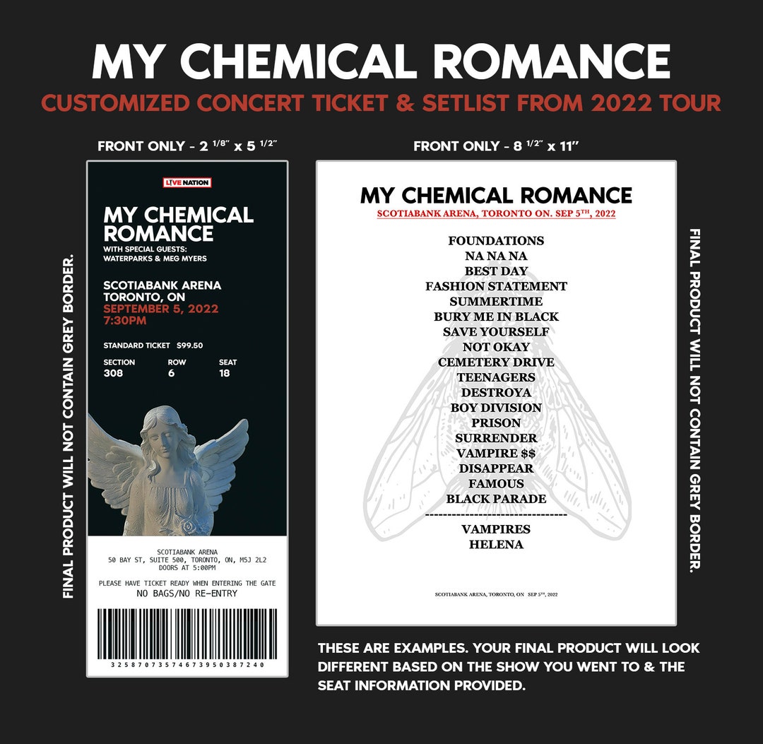 My Chemical Romance Customized Concert Ticket & Setlist From 2022 Tour DIGITAL VERSION Etsy
