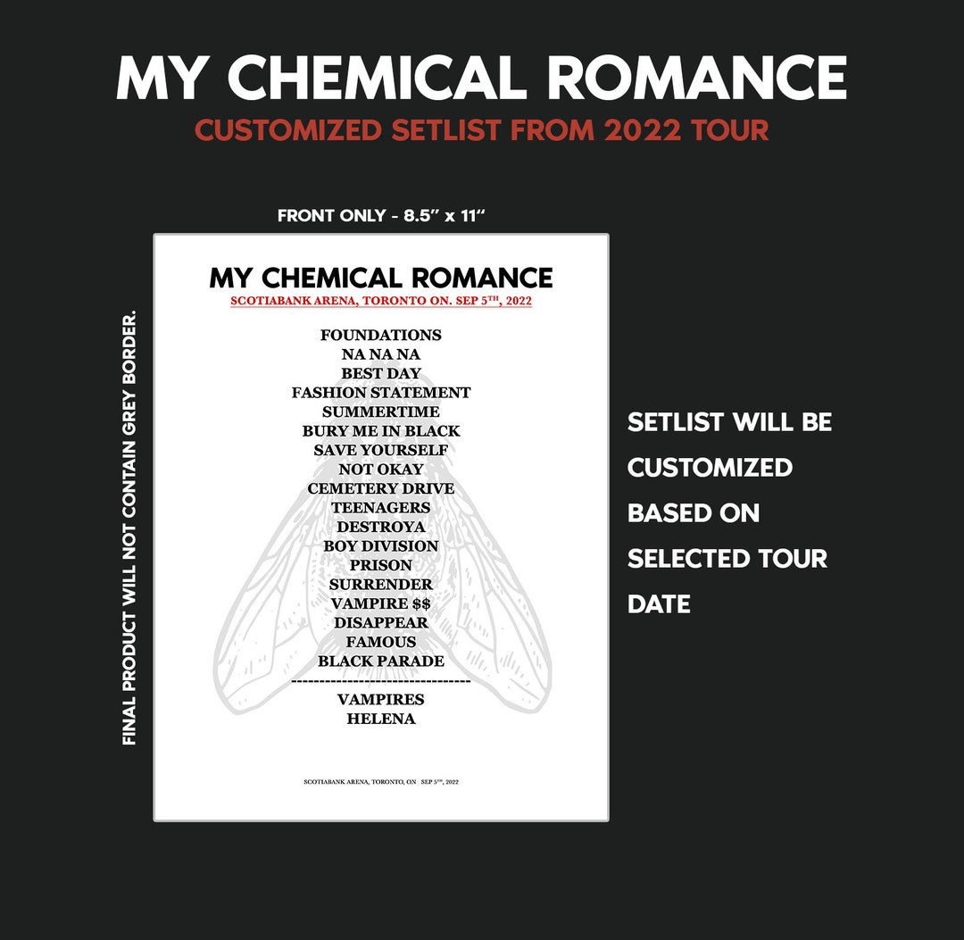 My Chemical Romance Swarm Tour 2022 Customized Souvenir Setlist Etsy