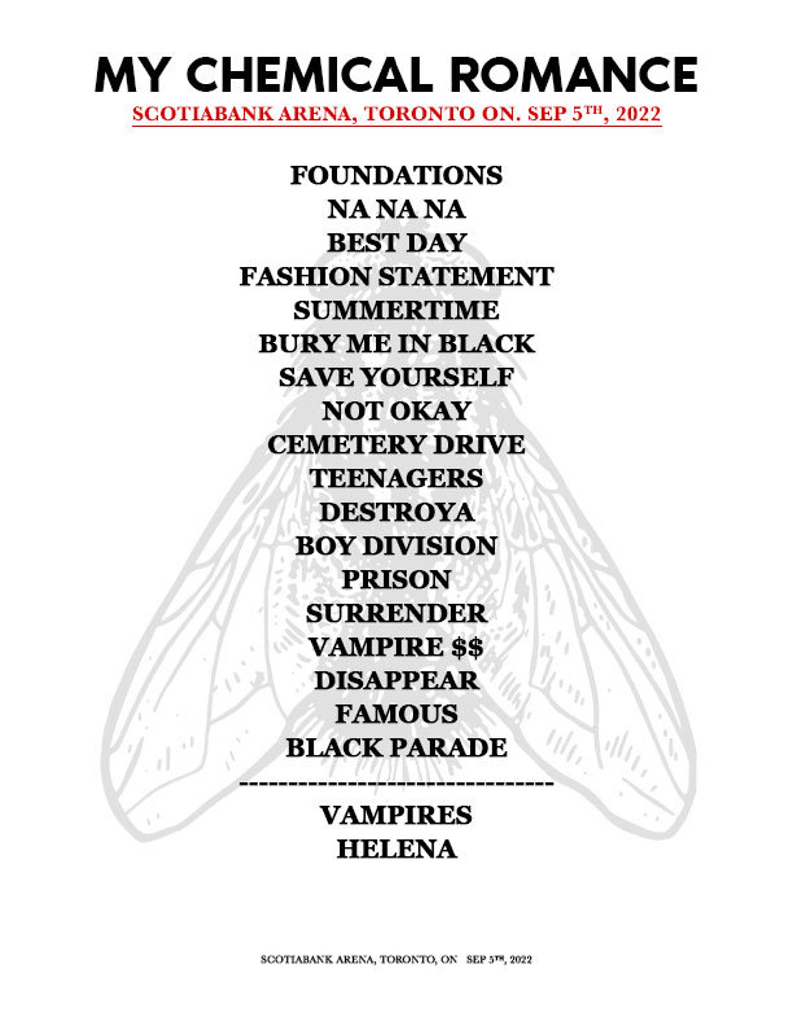 My Chemical Romance Swarm Tour 2022 Customized Souvenir Setlist Etsy