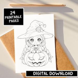 Kawaii Halloween Coloring Pages, 24 Pages, Cute Coloring, Creepy Kawaii, Cute Kawaii, Kawaii Anime, Cute and Creepy Kawaii Digital Download