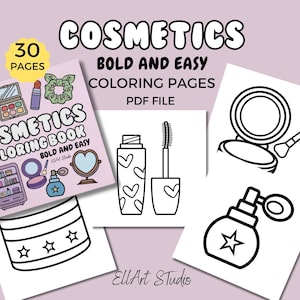 Cosmetics Bold and Easy Coloring Pages | Cosmetics Easy Coloring Book for Stress Relief | Instant Download PDF | Digital Coloring Pages