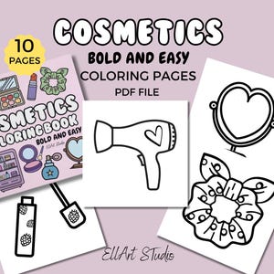 Cosmetics Bold and Easy Coloring Pages | Cosmetics Easy Coloring Book for Stress Relief | Instant Download PDF | Digital Coloring Pages