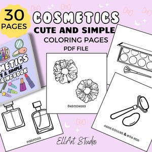 Cosmetics Cute and Simple Coloring Pages | Cosmetics Easy Coloring Book for Stress Relief | Instant Download PDF | 30 Digital Coloring Pages