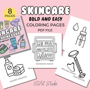 Skincare Bold and Easy Coloring Pages | Relaxing Bold Coloring Book for Stress Relief | Instant Download PDF