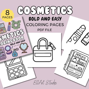 Cosmetics Bold and Easy Coloring Pages | Cosmetics Easy Coloring Book for Stress Relief | Instant Download PDF