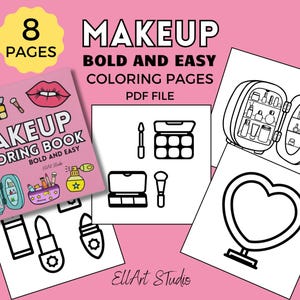 Makeup Bold and Easy Coloring Pages | Makeup Easy Coloring Book for Stress Relief | Instant Download PDF | Digital Coloring Pages