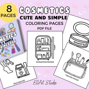 Cosmetics Cute and Simple Coloring Pages | Cosmetics Easy Coloring Book for Stress Relief | Instant Download PDF | Digital Coloring Pages