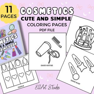 Cosmetics Cute and Simple Coloring Pages | Cosmetics Easy Coloring Book for Stress Relief | Instant Download PDF | 11 Digital Coloring Pages