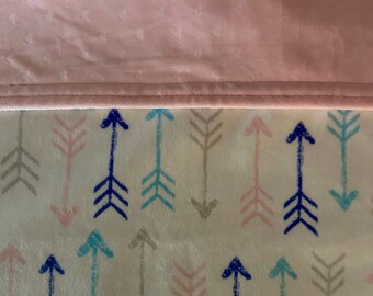 Baby Blanket 27" x 34" Minky Cuddle Pastel Arrows Pink Backing