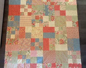 UNFINISHED Quilt Top 54x71 inches 100% cotton April Cornell Poetry blue yellow pink green floral solid dots