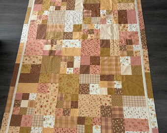 UNFINISHED Quilt Top 60 x 77 inch roze bruin bloemen