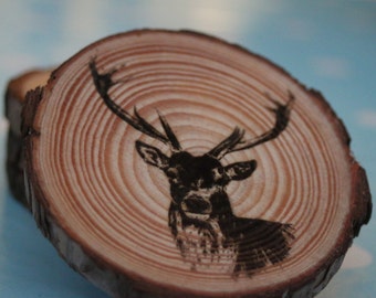 Set of Wooden Engraved Stag Drinks Coaster