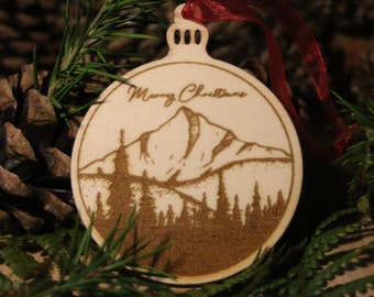 Wooden Engraved Snowy Scene Bauble